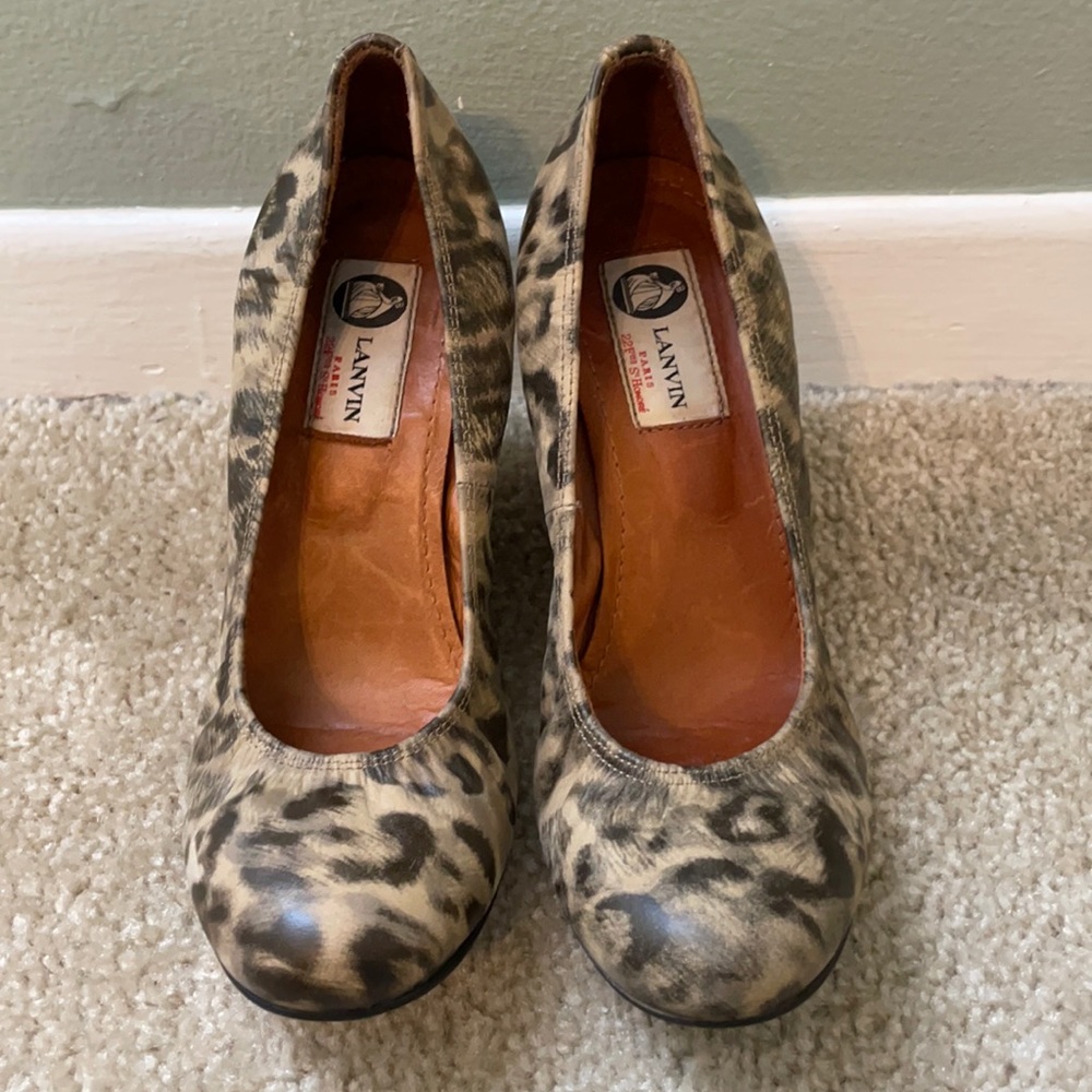 Lanvin leopard print wedges, EUC, size 37.